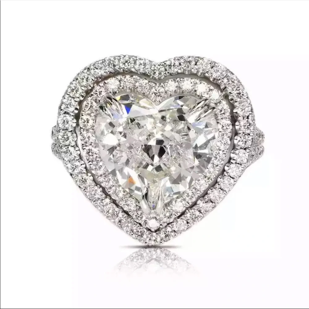 New Luxury Big Heart 925 Silver Diamond Engagement Ring - Picture 4 of 6
